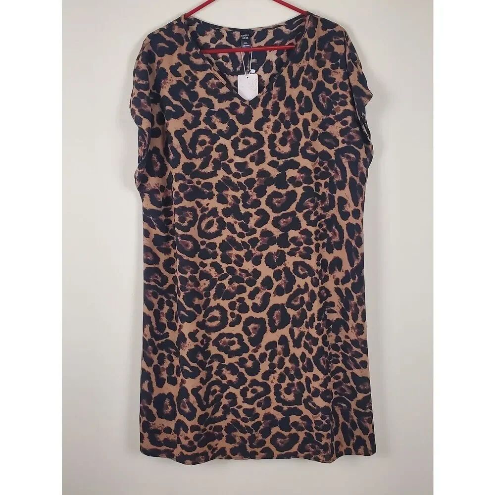 Emery Rose Leppard Print Crepe Knee Length Dress Size 2XL
